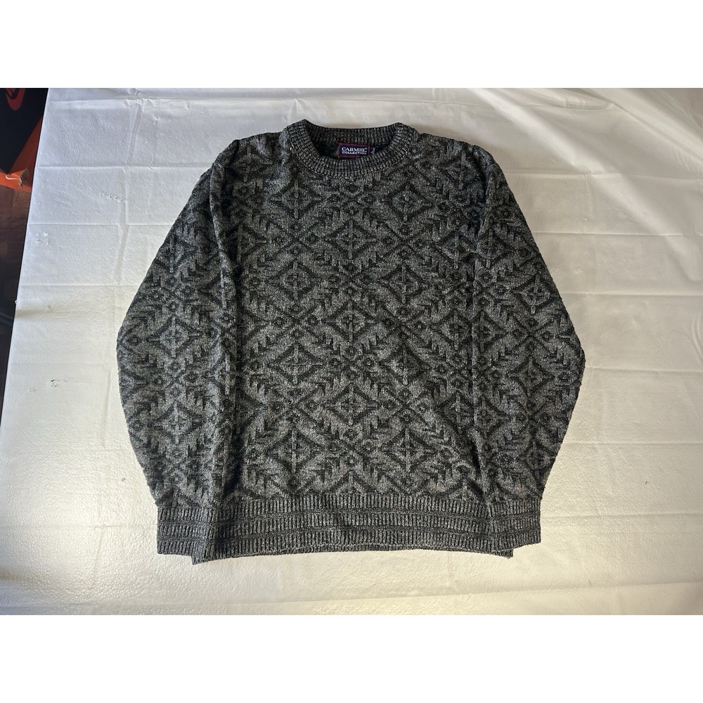 VTG Carmel Collection Sweater Mens Large Gray Black Aztec Retro Geometric‎ Knit